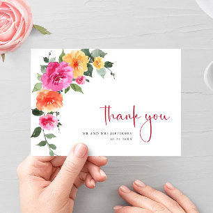 Festive Watercolor Bright Flowers Floral Wedding Thank You Card