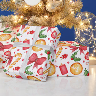 Festive Watercolor Christmas Decorations  Wrapping Paper