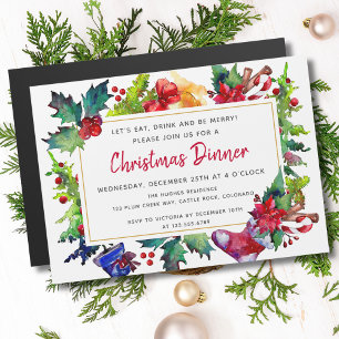 Festive Watercolor Christmas Dinner Party Magnetic Invitation