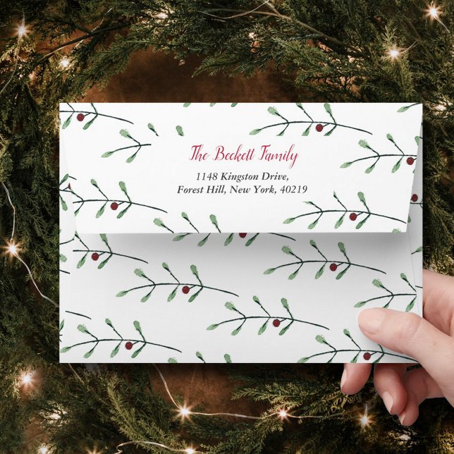 Festive Watercolor Christmas Foliage Envelope (Creator Uploaded)