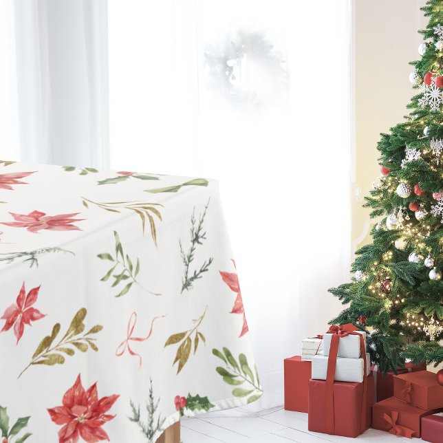 Festive Watercolor Christmas Greenery Pattern Tablecloth (Creator Uploaded)