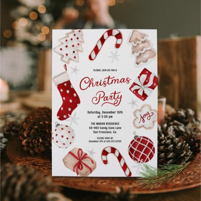 Festive Watercolor Christmas Party Invitation (Festive Watercolor Christmas Party Invitation)