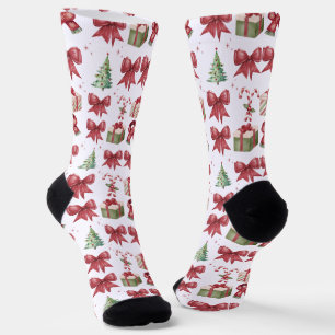 Festive Watercolor Christmas Pattern Crew Socks