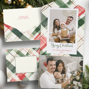 Festive Watercolor Christmas Plaid Photo All In One Invitation