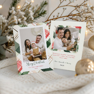 Festive Watercolor Christmas Plaid Photo Holiday Card