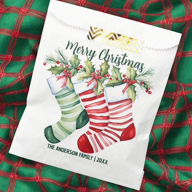Festive Watercolor Christmas Stockings Favour Bags (Creator Uploaded)