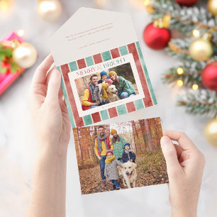 Festive Watercolor Christmas Stripes Photo All In One Invitation