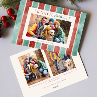 Festive Watercolor Christmas Stripes Photo Holiday Card