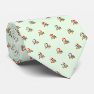 Festive Watercolor Christmas Tortoise Santa Hat Tie