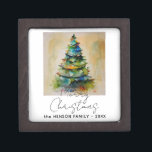 Festive Watercolor Christmas Tree Artistic Drawing Gift Box<br><div class="desc">Festive Watercolor Christmas Tree Artistic Drawing Gift Box. Festive watercolor drawing of a colourful Christmas tree with a Merry Christmas wish in a trendy script. Customise the text,  family name and year.</div>