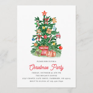 Festive Watercolor Christmas Tree Holiday Party Invitation