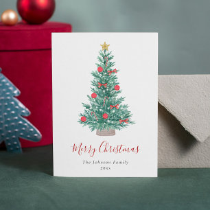Festive Watercolor Christmas Tree Non Photo Holiday Card