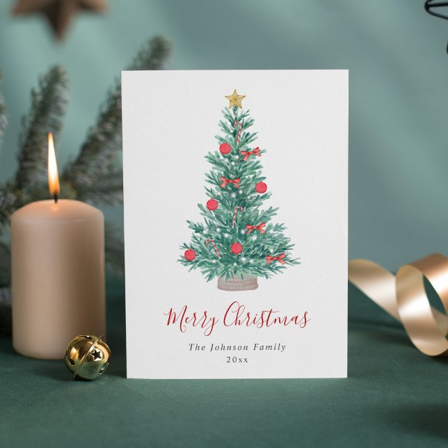 Festive Watercolor Christmas Tree Non Photo Holiday Card (Creator Uploaded)