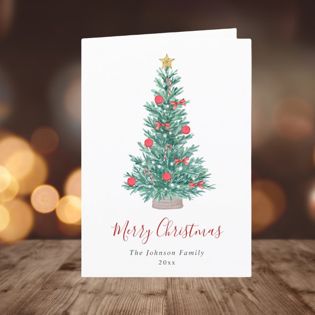 Festive Watercolor Christmas Tree Non Photo Holiday Card (Creator Uploaded)