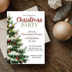Festive Watercolor Christmas Tree Party Invitation