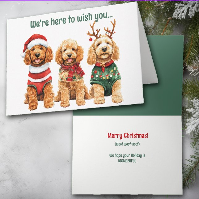 Festive Watercolor Cockapoo Dogs Christmas Card (Creator Uploaded)