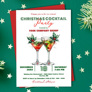 Festive Watercolor Cocktail Corporate Holiday Invitation