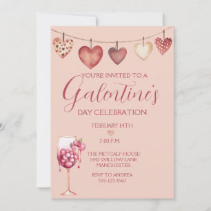 Festive Watercolor Cocktail Galentine's Day Pink Invitation