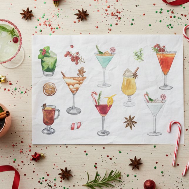 Festive Watercolor Cocktails Christmas Martini  Tissue Paper (Creator Uploaded)