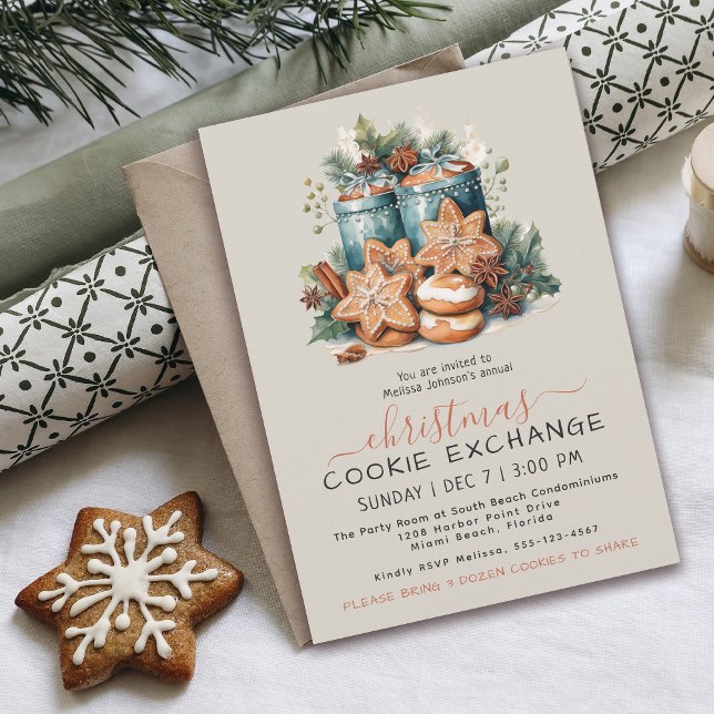 Festive Watercolor Cookie Exchange Party Invitation (Creator Uploaded)