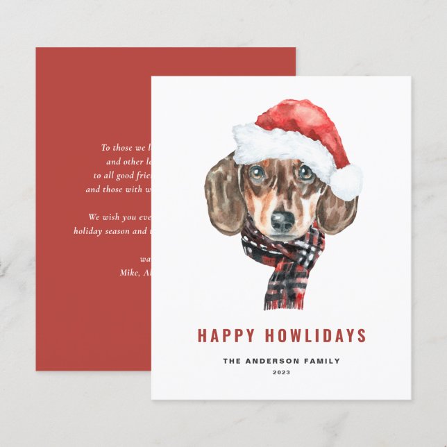 Festive Watercolor Dachshund Santa Happy Howlidays (Front/Back)