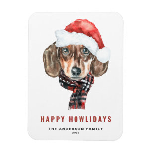 Festive Watercolor Dachshund Santa Happy Howlidays Magnet