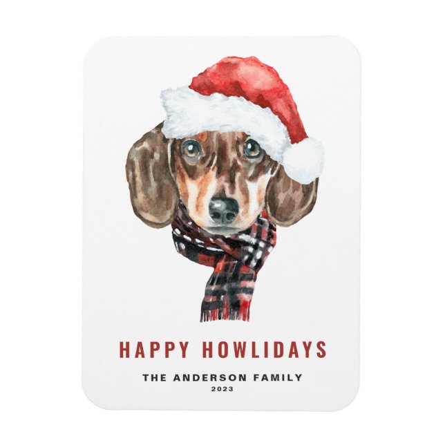 Festive Watercolor Dachshund Santa Happy Howlidays Magnet (Vertical)