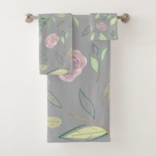 Festive Watercolor Flowers 2 Bath Towel Set