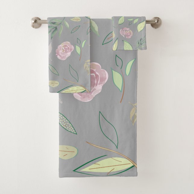 Festive Watercolor Flowers 2 Bath Towel Set (Insitu)