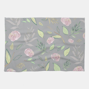 Festive Watercolor Flowers 2 Tea Towel