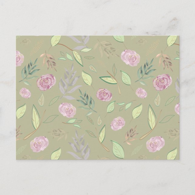 Festive Watercolor Flowers 5 Holiday Postcard (Front)