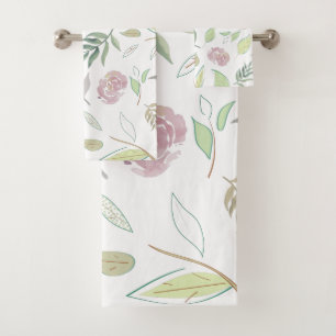 Festive Watercolor Flowers Bath Towel Set