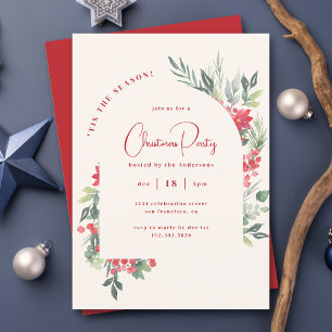 Festive Watercolor Foliage Arch Christmas Party Invitation