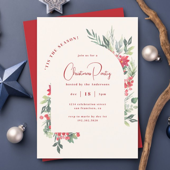 Festive Watercolor Foliage Arch Christmas Party Invitation (Creator Uploaded)