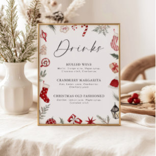 Festive Watercolor Frame Christmas Party Drinks Poster