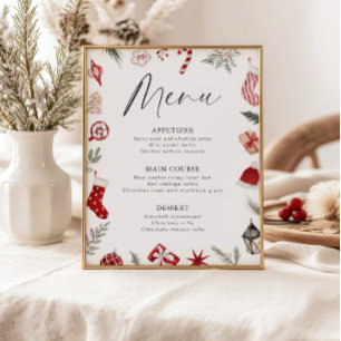 Festive Watercolor Frame Christmas Party Menu Poster