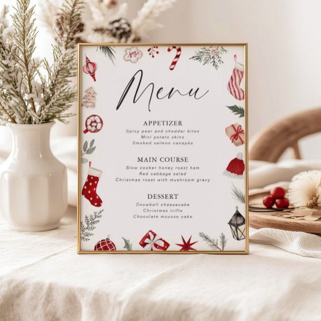 Festive Watercolor Frame Christmas Party Menu Poster (Creator Uploaded)