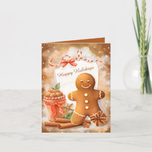 Festive watercolor gingerbread add message holiday card