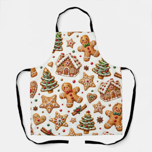 Festive Watercolor Gingerbread Christmas Pattern Apron