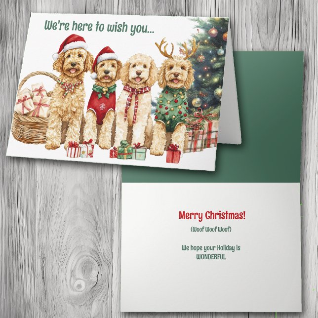 Festive Watercolor Goldendoodle Dogs Christmas Holiday Card (Creator Uploaded)
