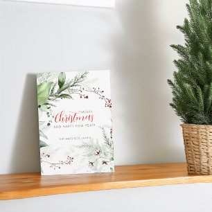 Festive Watercolor Greenery Merry Christmas Holiday Card