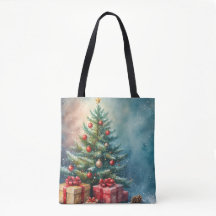 Festive Watercolor Holiday Tote