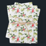 Festive Watercolor Holly Pattern Christmas Wrapping Paper Sheet<br><div class="desc">Merry Christmas | Add a festive accent to your gifts with these holiday wrapper sheets. It features a holiday pattern of watercolour holly and pine needles. These Christmas pattern wrapping sheets are available in other items. Matching items are available.</div>