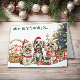 Festive Watercolor Lhasa Apso Dogs Christmas Card