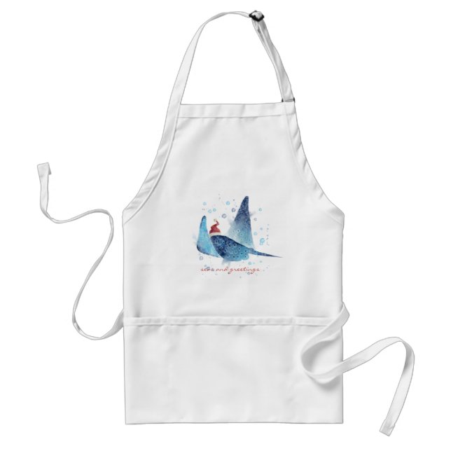 Festive Watercolor Manta Ray Seas and Greetings Standard Apron (Front)