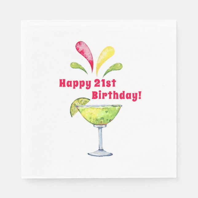 Festive Watercolor Margarita | 21st Birthday  Napkin (Front)