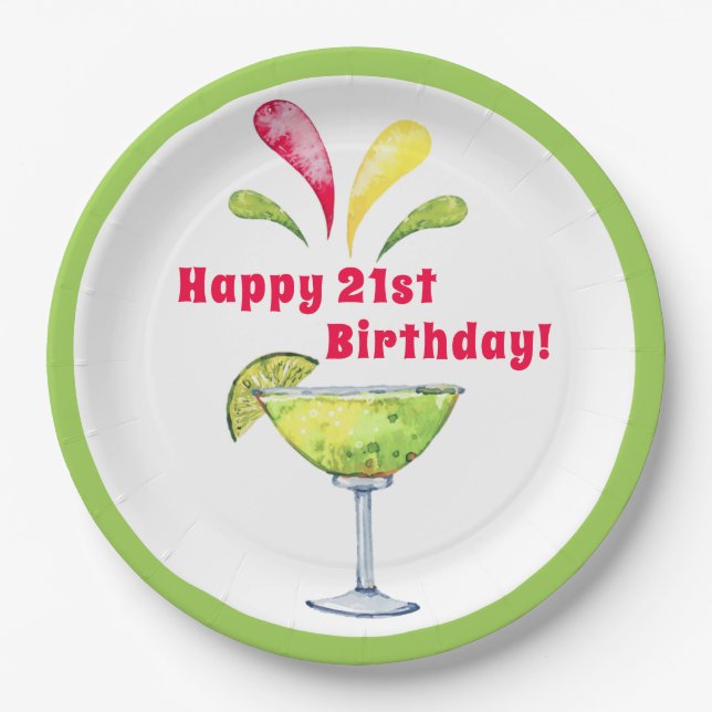 Festive Watercolor Margarita | Birthday Paper Plate (Front)