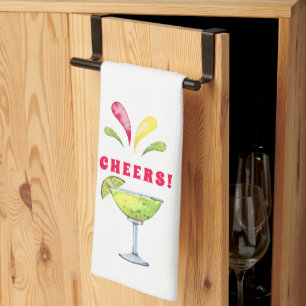 Festive Watercolor Margarita   Cheers  Tea Towel