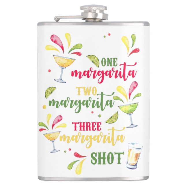 Festive Watercolor Margarita Hip Flask (Front)