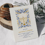 Festive Watercolor Menorah Floral Hanukkah PARTY Invitation<br><div class="desc">Invite family and friends to share the Joy and Lights of Hanukkah with these elegant party invitation. The design features a menorah with candles adorned with botanical wheat foliage in classic Jewish colour light blue, navy blue and gold. Add your Hanukkah celebration details beneath. Card reverse in matching solid blue....</div>